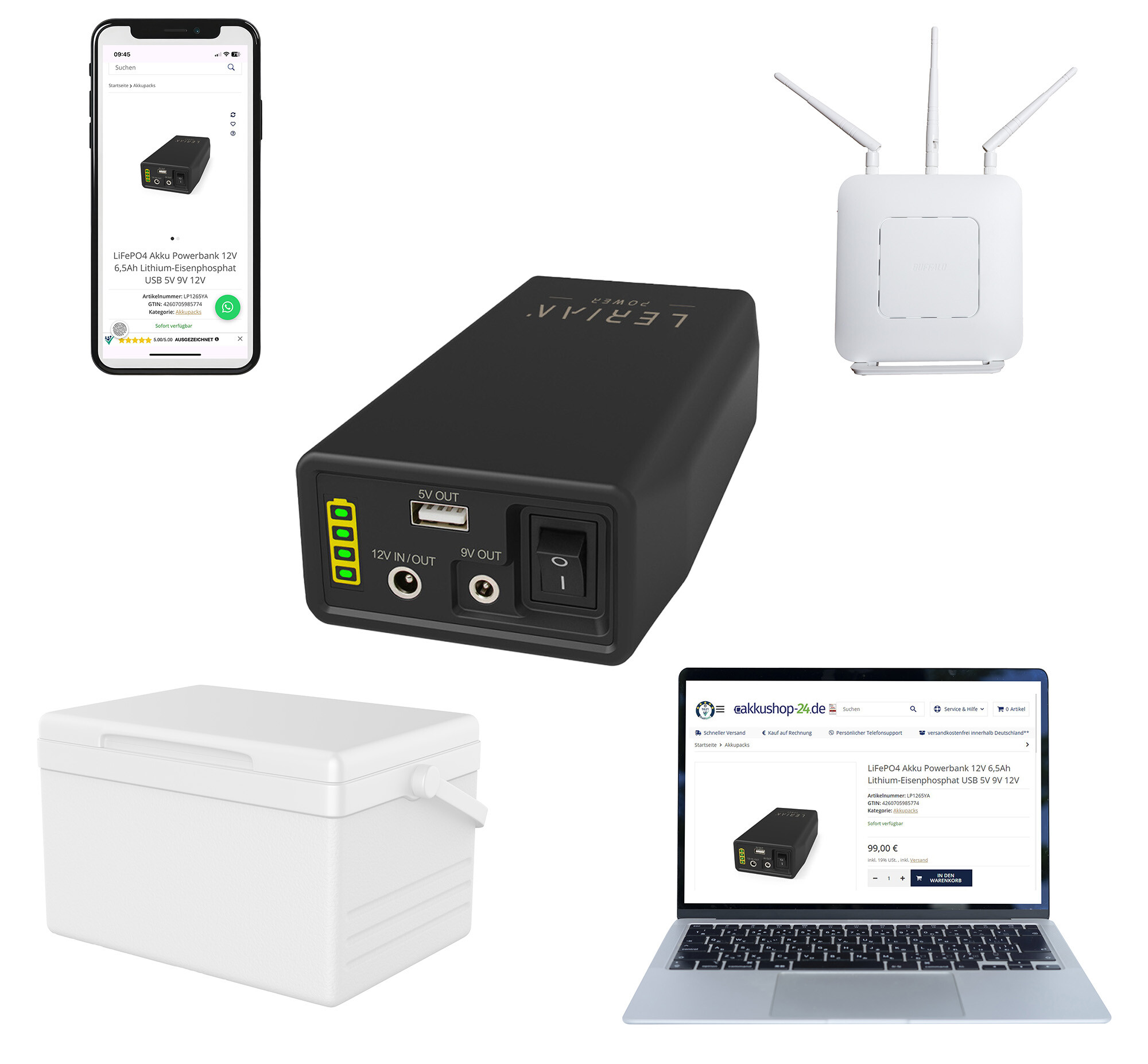 Powerbank 12,8V 6,5Ah Maß A Beispielbilder Handy Laptop Kühlbox