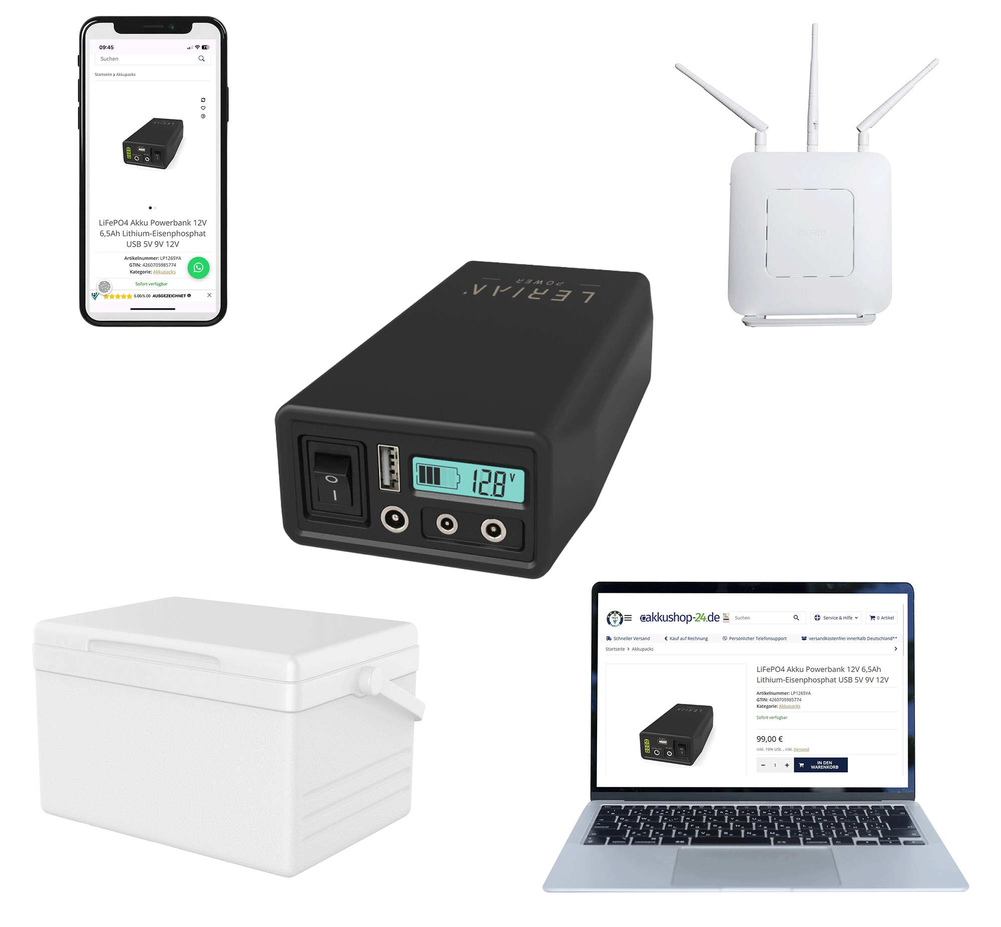 Powerbank 12,8V 6,5Ah Maß B Beispielbilder Handy Laptop Kühlbox