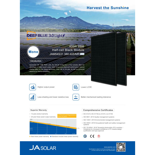 JA Solar Solarmodul 390W schwarz Monokristallin Solarpanel 