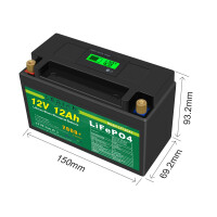 LiFePO4 Akku 12V 12Ah 15A Lithium-Eisen-Phosphat Batterie für Camping Boot Solar Caravan Wohnwagen