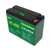 LiFePO4 Akku 12V 36Ah 30A Lithium-Eisen-Phosphat Batterie für Camping Boot Solar Caravan Wohnwagen